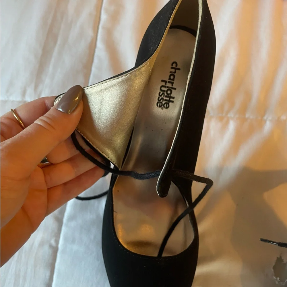 Suede High Heel Platform Tie Up Pumps Charolette Russe Black Shoes - Picture 8 of 11